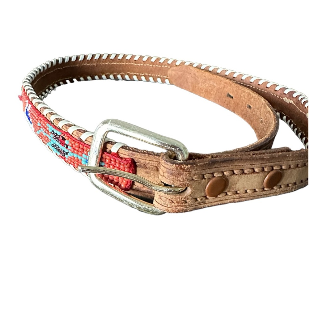 Vintage Genuine Incan Leather Beaded Belt